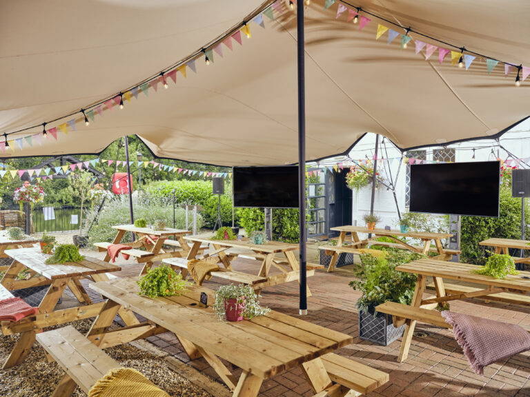 The Jetty set as an alfresco meeting space at The Kingfisher in Bedford